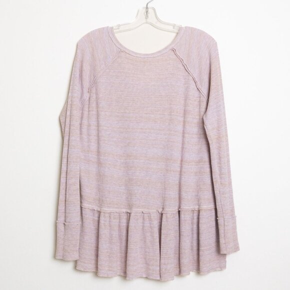 Free People We The Free Peplum Thermal Top Pink Lavender Long Sleeve Henley - Picture 3 of 14